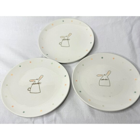 3 Tag Easter Ceramic Plates With Bunny Design & Polka Dot Accents 6.5" - Picture 1 of 9